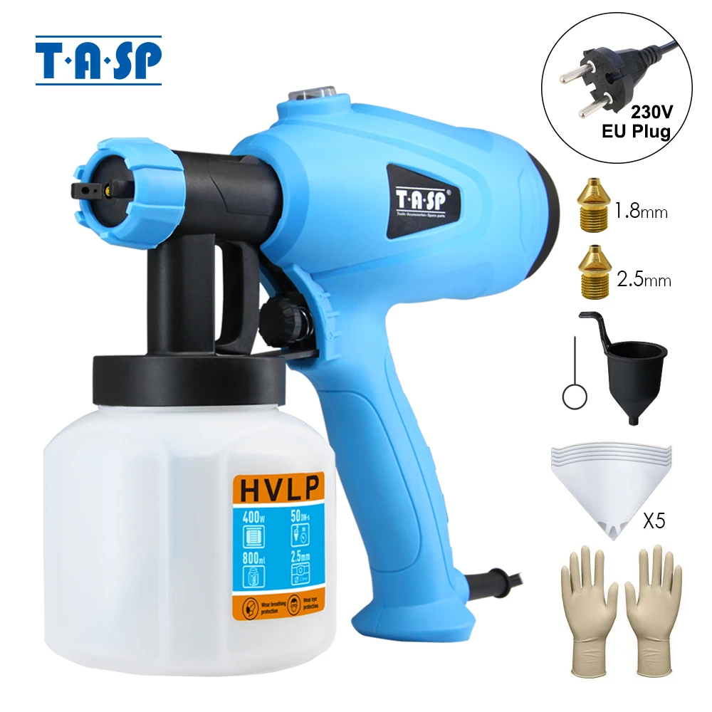 TASP 230V 400W Electric Spray Gun HVLP Paint Sprayer Airbrush Painting Tool with Flow Control Easy Spraying & Clean for Home