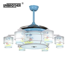 42 дюймов Невидимый потолочный вентилятор лампа с пультом дистанционного управления современный светодиодный для помещений Подвеска детская подвесная спальня домашняя мультяшная