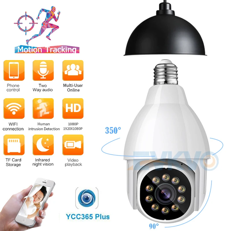 

3MP PTZ WiFi Mini Camera Work With Bulb E27 Socket Full Color Night Vision CCTV Camera Two Way Talk Auto Tracking Security Cam