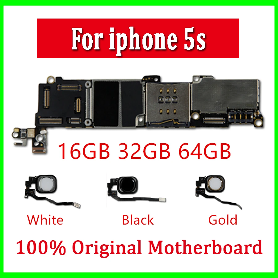 Original Unlock For iphone 5s motherboard With / Without Touch ID For iphone 5s Mainboard Free iCloud 16GB 32GB 64GB With IOS