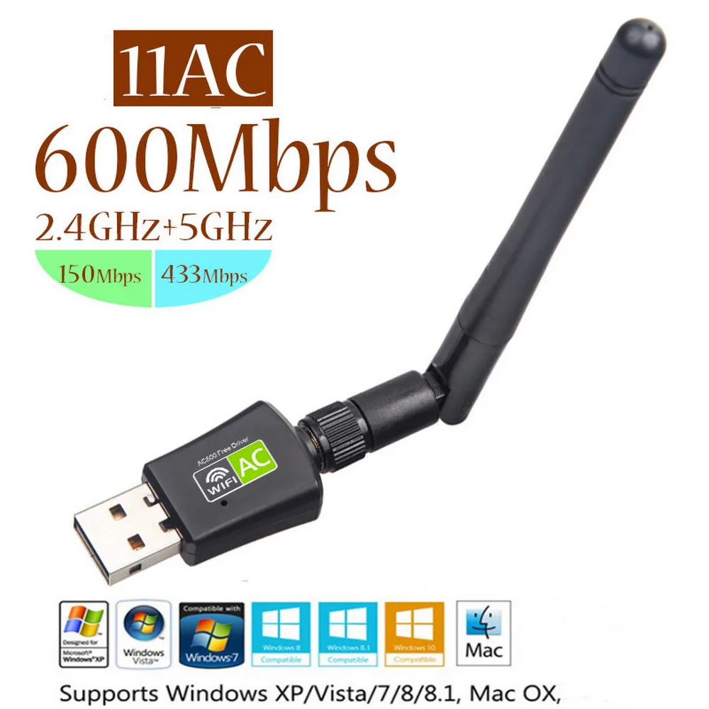 Kebidu Бесплатный драйвер 600 Мбит/с 5/2.4 ГГц сетевые карты Wifi адаптер USB