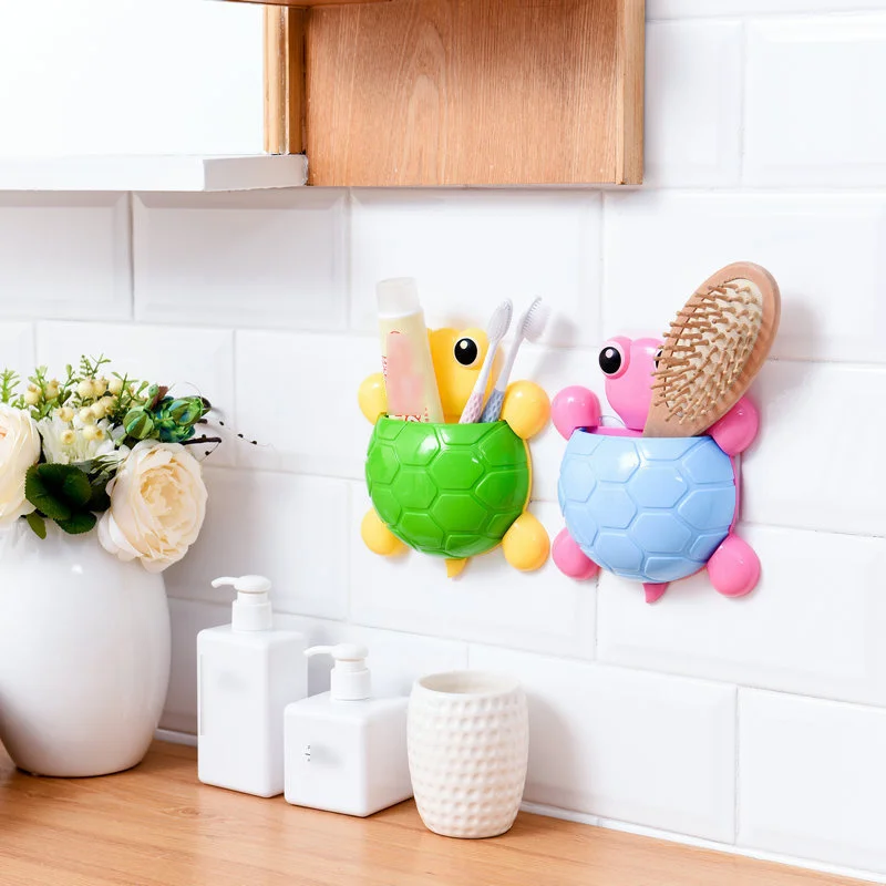 3x Schildkröten Wandhalterung Selbstklebend - Für Zahnbürsten, Make-up Pinsel, Fernbedienung, Mit Haken & Belüftung