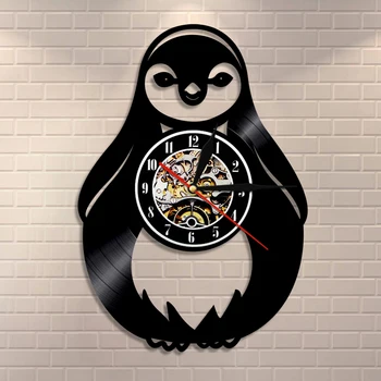 

Cartoon Penguin Wall Clock Sea Life Animal South Africa Bird Water Jackass Mammal Vinyl Record Wall Clock Kid Room Wall Decor