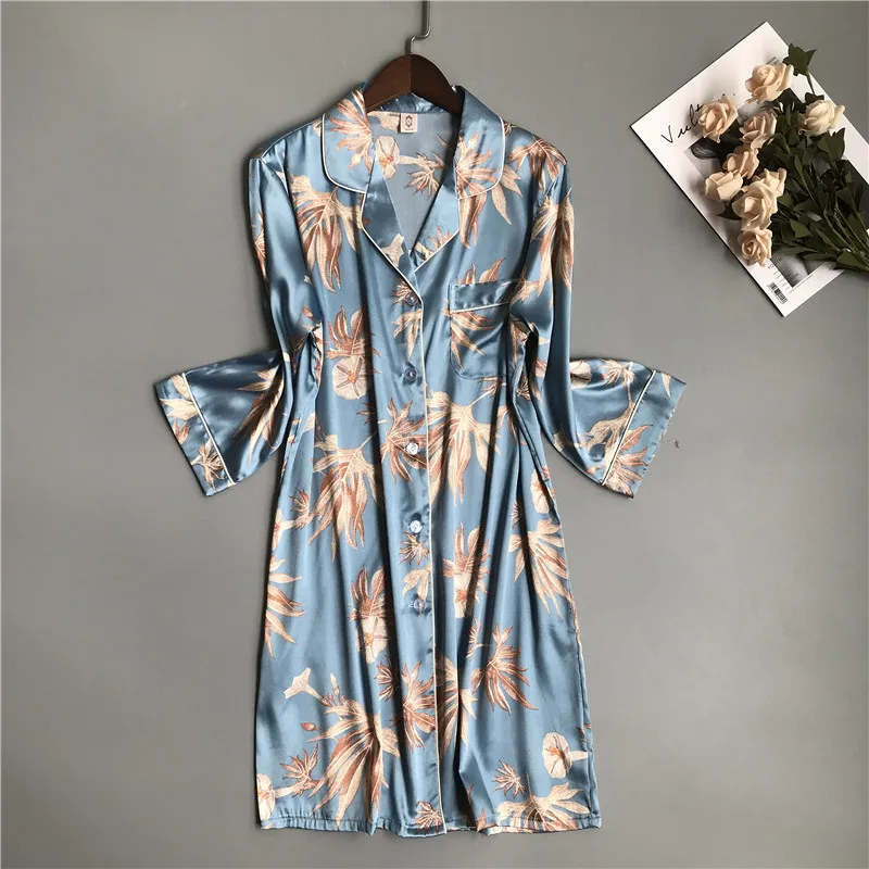 Женские атласные ночные рубашки шелковые с v образным вырезом карманами и