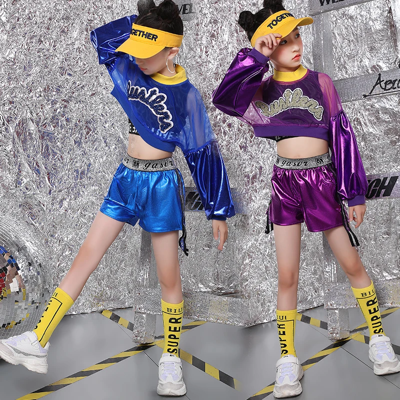 Children Sir Dance Clothing Girl Hiphop Suit Navel Paillette Modern Dancewear