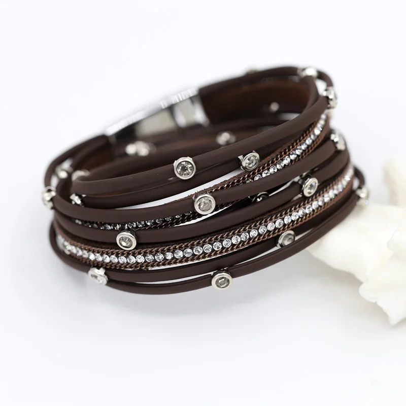 Women's Bracelet Jewelry Multi-Layer Leather Winding Wrap Bracelets Female Natural Stone Wrist Chain Tassel Bracelet - Image 4