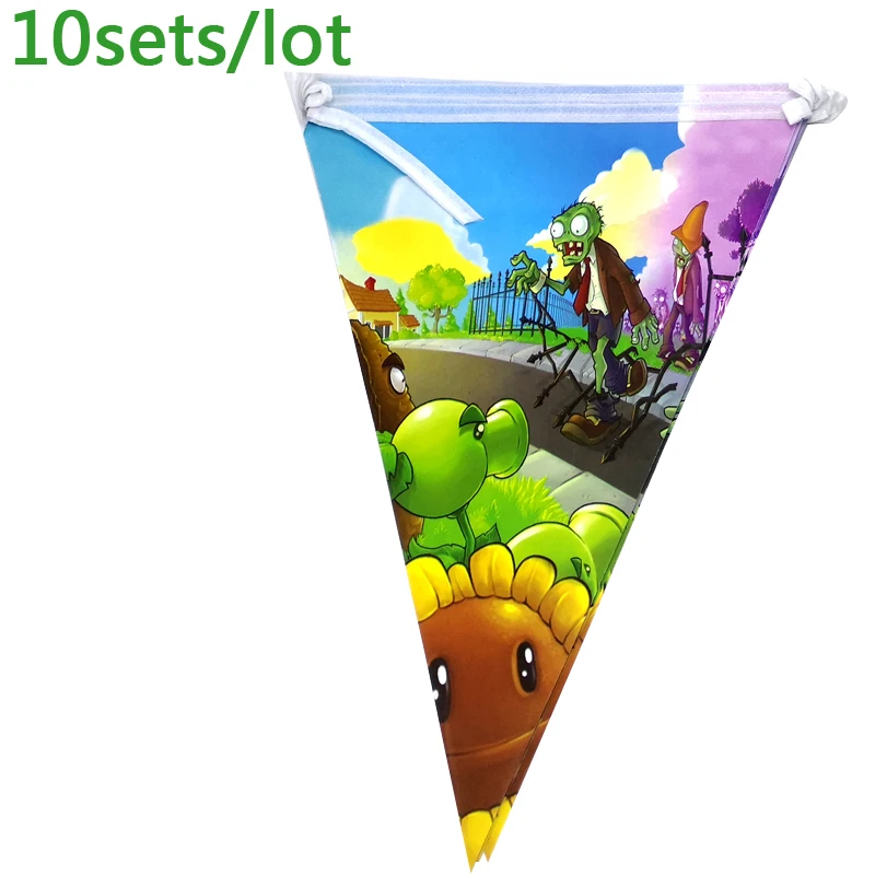10 компл./лот с изображением героев «Plants vs Zombies тема висит баннер для вечеринки в честь Дня рождения Baby Shower овсянка украсить Бумага флаги Мальчики выступает флажки