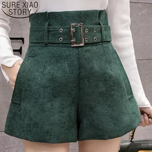 Осенние и зимние женские шорты с высокой талией, Элегантные Короткие штаны с широкими штанинами, повседневная женская одежда, шорты с карманами и поясом 5637 50