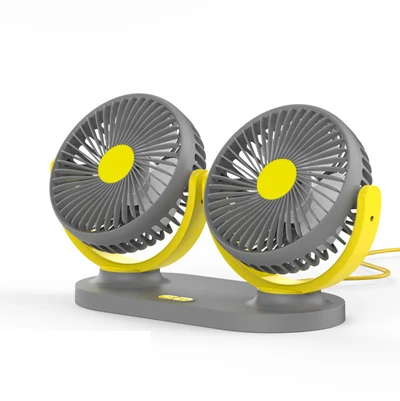 12V 24V Портативный мини-вентилятор для автомобилей 3 шестерни 360 градусов круглый регулируемый автоматический воздушного охлаждения с двумя головками Вентилятор Аксессуары для автомобильного интерьера - Цвет: Gray and Yellow