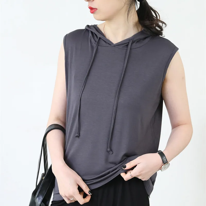 

Sleeveless Modal Sweatshirts Lady Thin Soft Hooded T Shirt Summer Comfy Loose Pullover Tees Women Casual All Match Top Clothes