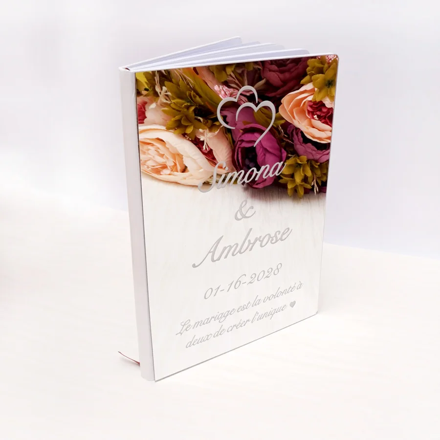 26x 19cm Custom Love Heart Wedding Signature Guest Book Personalized Mirror Front Cover Bride Groom Party Decor Favors Gift