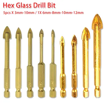 

Glass Drill Bit with 1/4" Hex Shank 3mm 4mm 6mm 8mm 10mm Titanium Coated Tungsten Carbide Tipped for Ceramic Tile Glass Cutter