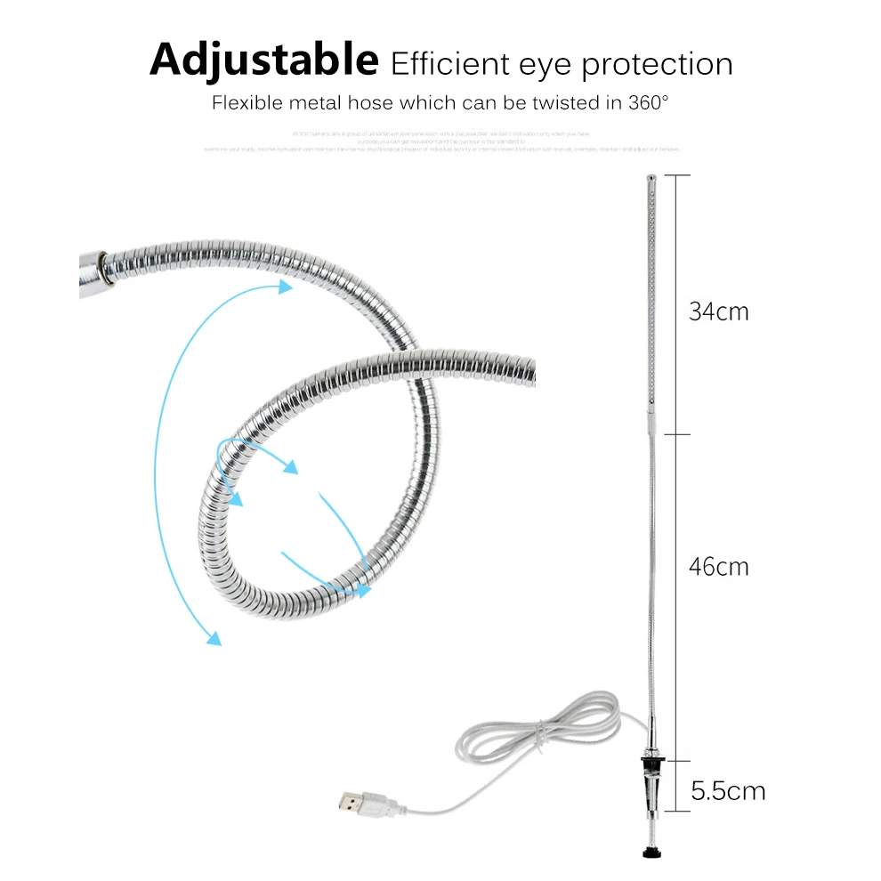  Long Arm Table Lamp 48 LEDs Clip Mounted Office LED Desk Lamp USB Flexible Gooseneck Eye-protection