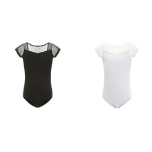 Короткий рукав гимнастическая одежда сетка гимнастический костюм Одежда для танцев трико для девочек Ahr029