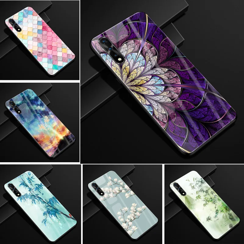 For Coque Vivo S1 Case Hard Printed Tempered Glass Back Cover For Vivo