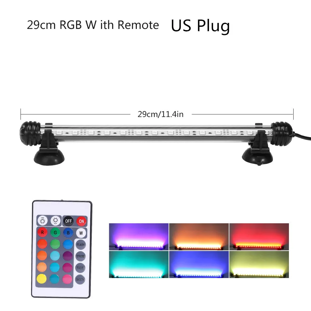 US Plug 29CM RGB RGB дистанционный светильник для аквариума с вилкой европейского и американского стандарта, водонепроницаемый 5050 SMD светодиодный светильник для аквариума, акватический декор, погружной светильник, 19-49 см - Цвет: US Plug 29CM RGB