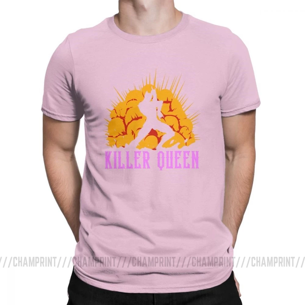 Розовый Killer queen футболки для мужчин Jojo причудливые приключения одежда высокого качества с коротким рукавом Новинка футболка с круглым вырезом хлопковая футболка - Цвет: Розовый