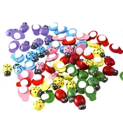 50/100Pcs Wooden Ladybird Lovely Cartoons Ladybird Colorful Buttons Children Kids DIY Craft Home Party Holiday Decoration