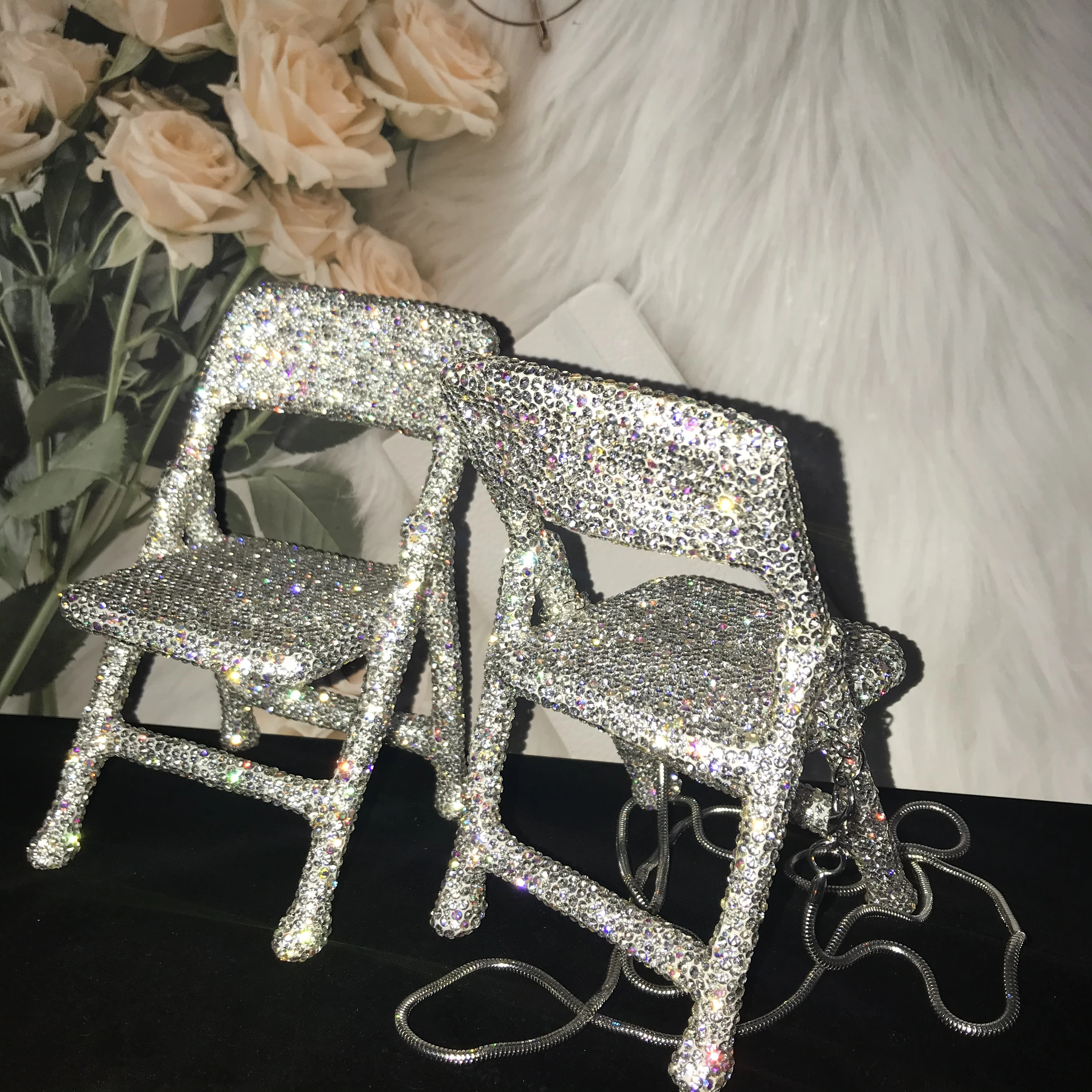 Mini Chair Bling Rhinestone Messenger Folding Chair ornament crafts desk decor for Personal Decor Desk Decor Home Accessories