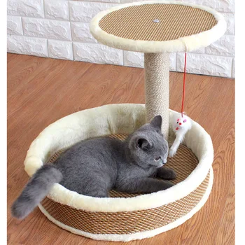 

Cat Tower Tree Cando Scratching Post with Perch Pet House Playing Scratcher Post Tower Board Ratten Mat Cats Bed