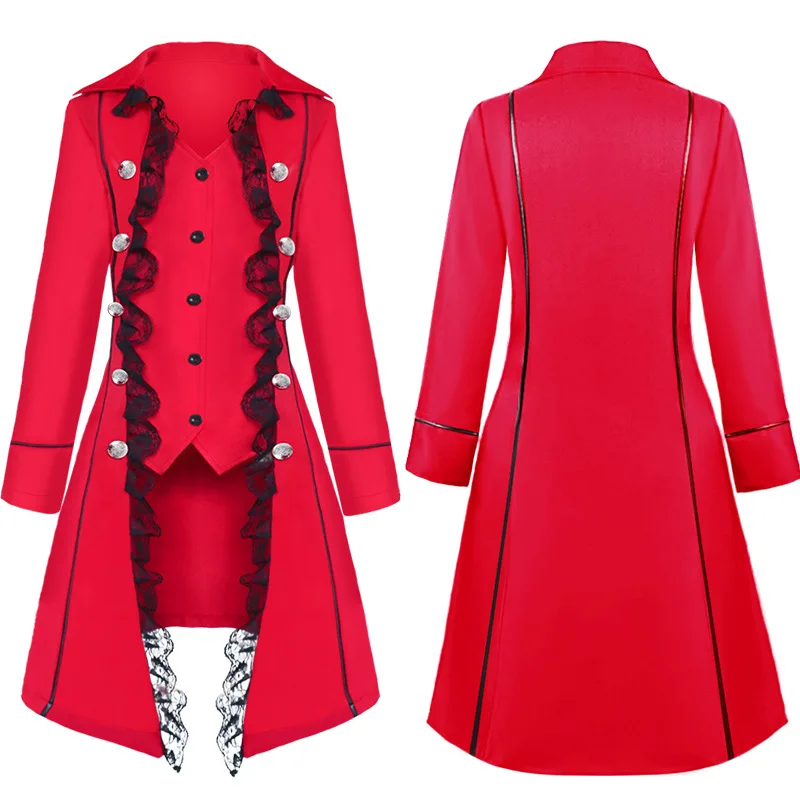 Для взрослых в средневековом стиле, Женский винтажный костюм викторианского стиля, двубортный кружевной Тренч, приталенный стимпанк жилет, пальто для женщин