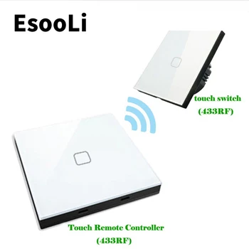 

EsooLi EU Standard 1/2/3 Gang 2 Way White Wireless Remote Wall Light Touch Switch Wireless Stick Remote Touch Switch MUTE Switch