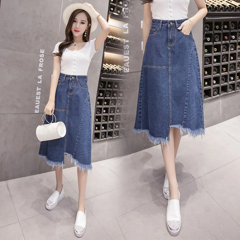 

Denim Skirt Large Size Dress Fat Mm 200 Mid-length Flash Skirt