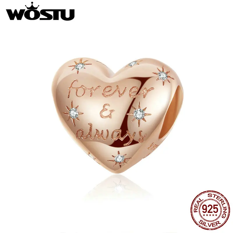 

WOSTU Forever & Always Beads 100% 925 Sterling Silver Rose Gold Charm Fit Original Bracelet Pendant DIY Jewelry Making