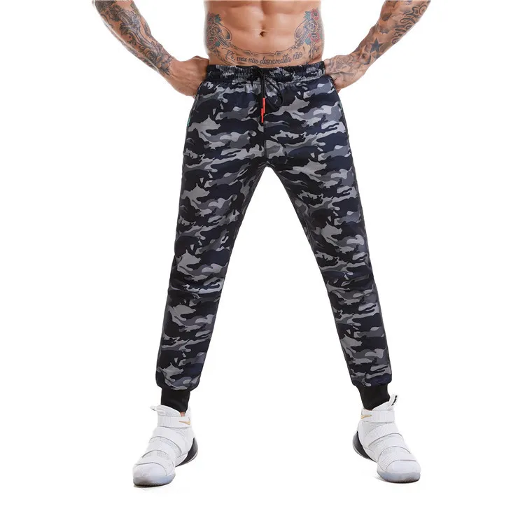 New Style Fitness Running Training Men Slim Fit Elasticity Sweat Beam Leg Camouflage Lace-up Sports Outdoor Trousers