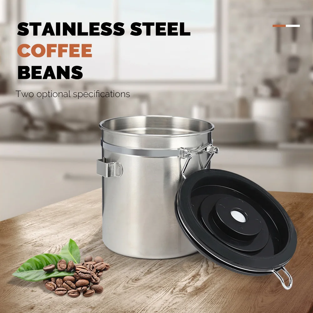 

1500ml/1800ml Coffee Beans Sealed Can With Exhaust Valve Stainless Steel Tea Canister Coffee Beans Tea Storage Box Organization