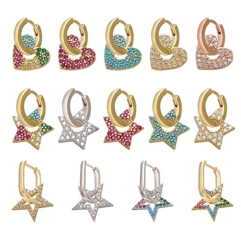 Small Hoop Earring Crystal Star ZHUKOU Heart Gold/silver-Color 1piece CZ Women for Gifts