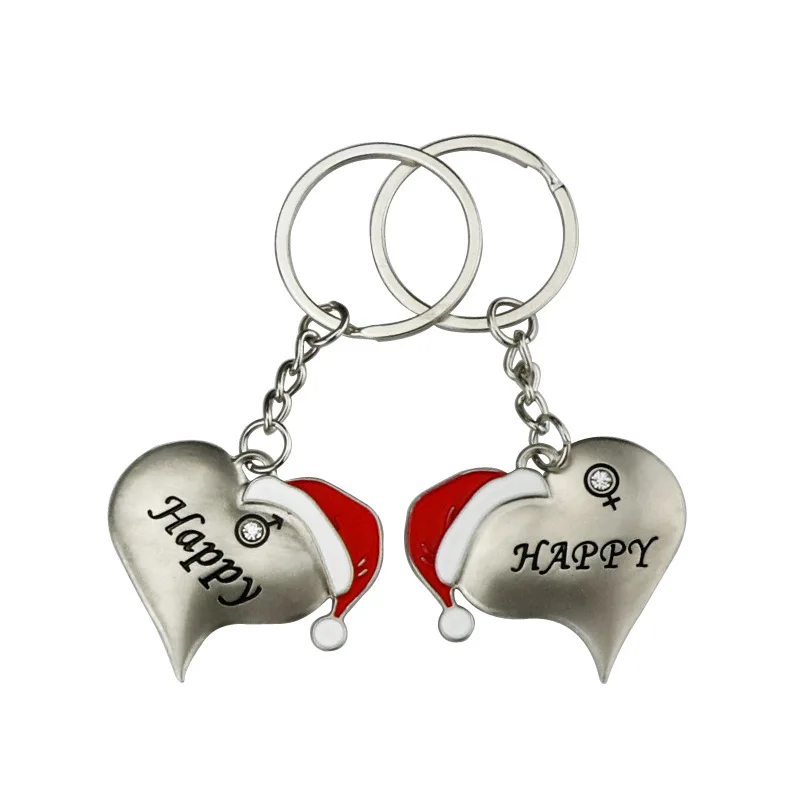 

Creative Christmas Hat Car Keychain Couple Keyring For Lada Vesta Mini Cooper Mitsubishi Lancer Opel Astra H Peugeot for Gift