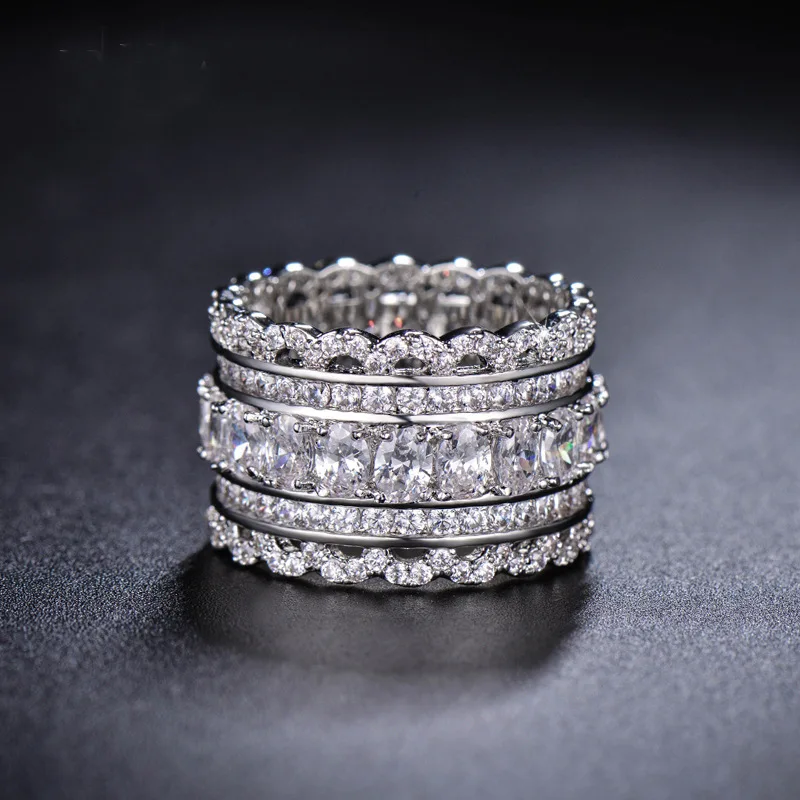 Fashion Statement Ring Silver Color Elegant Women Jewelry Cubic Zirconia Crystal Female Wedding Rings | Украшения и аксессуары