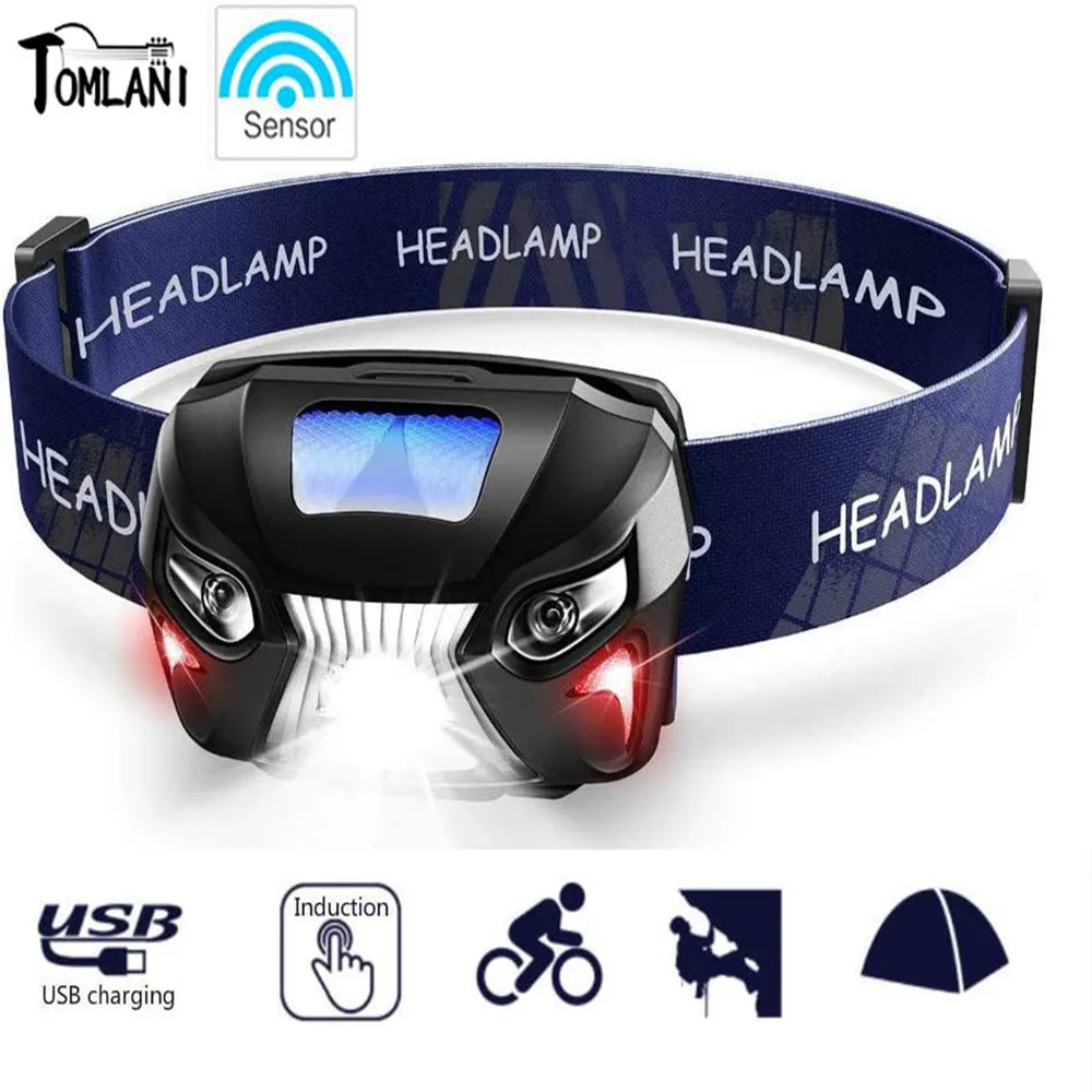 

8000LM Powerful LED Rechargeable Sensor Headlight With Red Light Head Torch Waterproof Head Light Head Torch Built-in Battery
