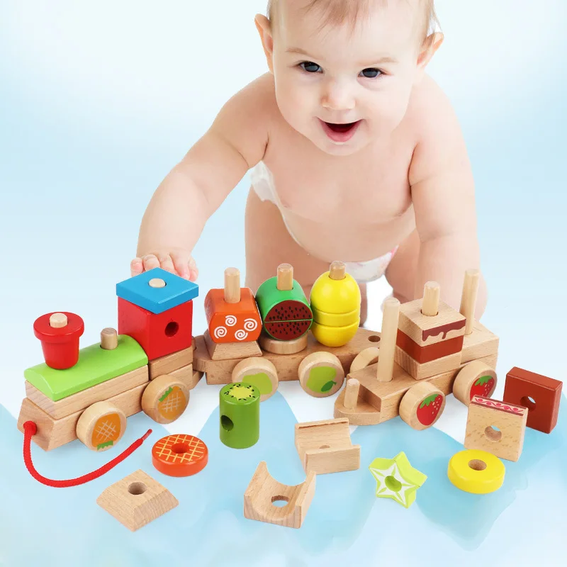 

Ohye Building Blocks of Children Early Education Trailer Building Blocks 1-2-3-Year-Old Fruit Train Case Column Educational Forc