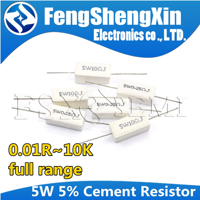 Cement Resistor 10pcs 5W 5% Cement Resistor Power Resistance 0.1 -10K 0.01R 0.1R 1R 10R 100R 0.22 0.33 0.5 1 2 8 10 15 100 1K 10K ohm BPR56