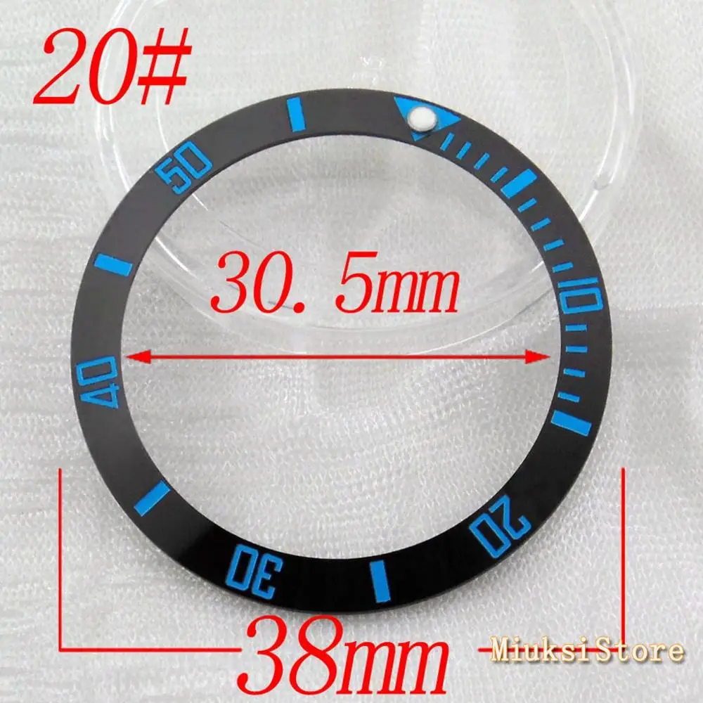 20 Parnis 38mm black blue white green Ceramic/Titanium Bezel insert for 40mm case Watch accessories bezel - Цвет: 20