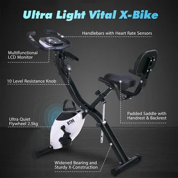 

White G500 Folding Cycling Exercise Bike Indoor Training X Bike for Home Cardio Workout, with Flywheel and Arm Resistance Bands