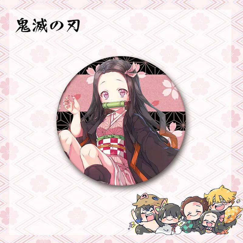 New Anime Demon Slayer 58mm Anime Tinplate Nezuko Tanjirou Butterfly Bear Badge Ornament Backpacks Bag Badges Button Brooch Pins