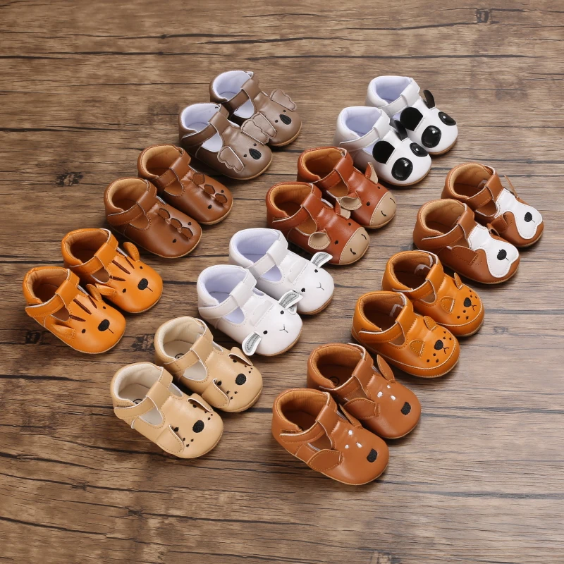 New 10 Styles Cute Animal Pattern Leather Shoes Non-Slip Soft Sole T-Strap Crib Shoes For Baby Boys Girls Moccasins Autumn