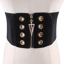 2021 New Korean Women's Wide Elastic Belt Zipper Dress Design Slim Waist Black Tight-Fitting Fashion Breathable All-Match Belt
