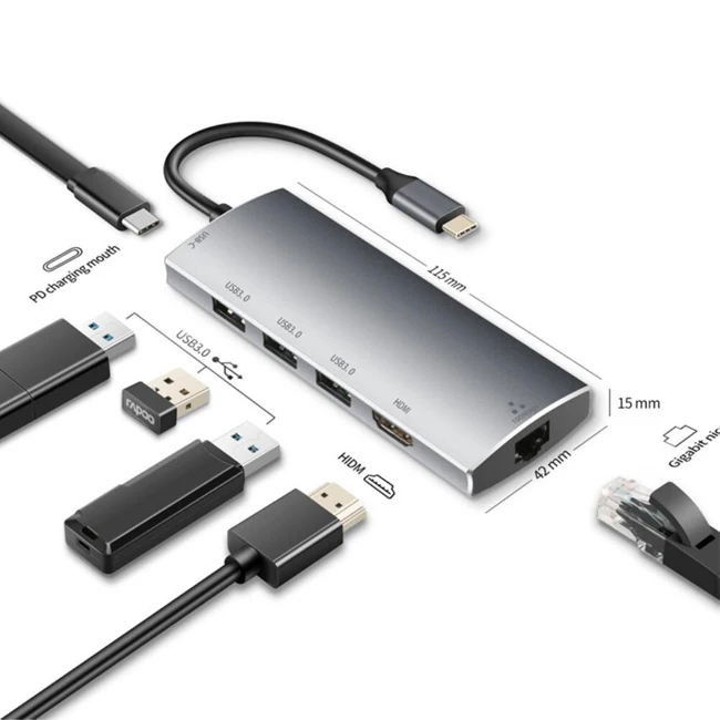 USB-C многопортовый адаптер Тип-C до 4K HDMIVGA Rj45 Gigabit Ethernet сетевой PD Hub конвертер для apple