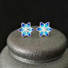 Серьги-гвоздики из стерлингового серебра 999 пробы с синим цветком для женщин, маленькие серьги-гвоздики ручной работы, роскошные ювелирные изделия из перегородчатой эмали в этническом стиле
