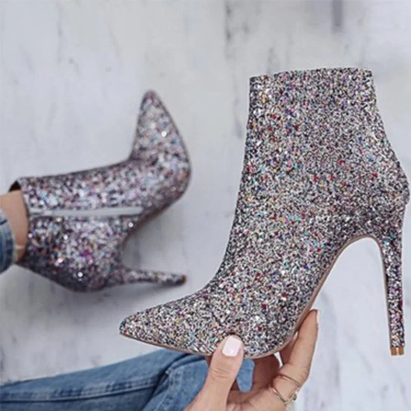 

Women Ankle Boots Pointed Toe Mixed Color Autumn Woman Zip Women's Sexy Ladies Colorful Fashion Shoes Party Female Stilettos