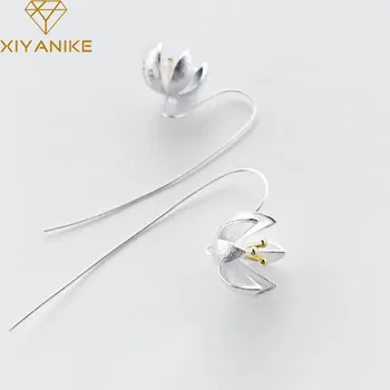 

XIYANIKE 925 Sterling Silver Retro Simple Lotus Stud Earrings For Charm Women Korean Style Trendy Elegant Handmade Jewelry Gifts