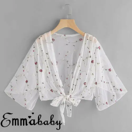 Women Lace Kimono Blouse Coat Boho Casual Cardigan Beach Bikini Cover Up Tops 3EE