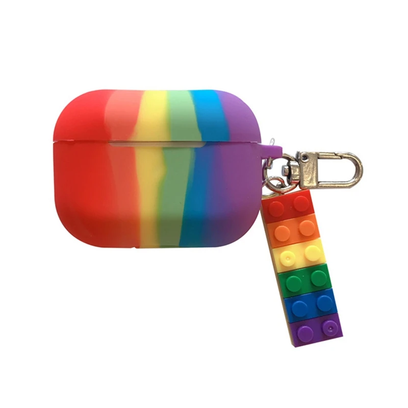 

Rainbow Colored Silicone Protective Case Cover for AirPods 1 2 AirPods Pro 3 Earphone Case Charging Box With Blocks Accessories