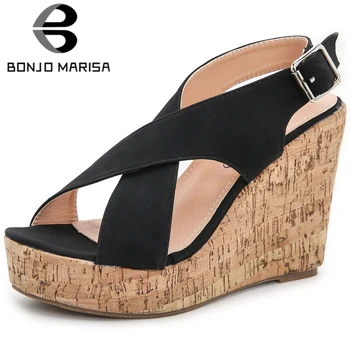 

BONJOMARISA Fashion Summer Super High Wedges Elegant Party Platform Sandals Women Concise Dress High Shoes Woman