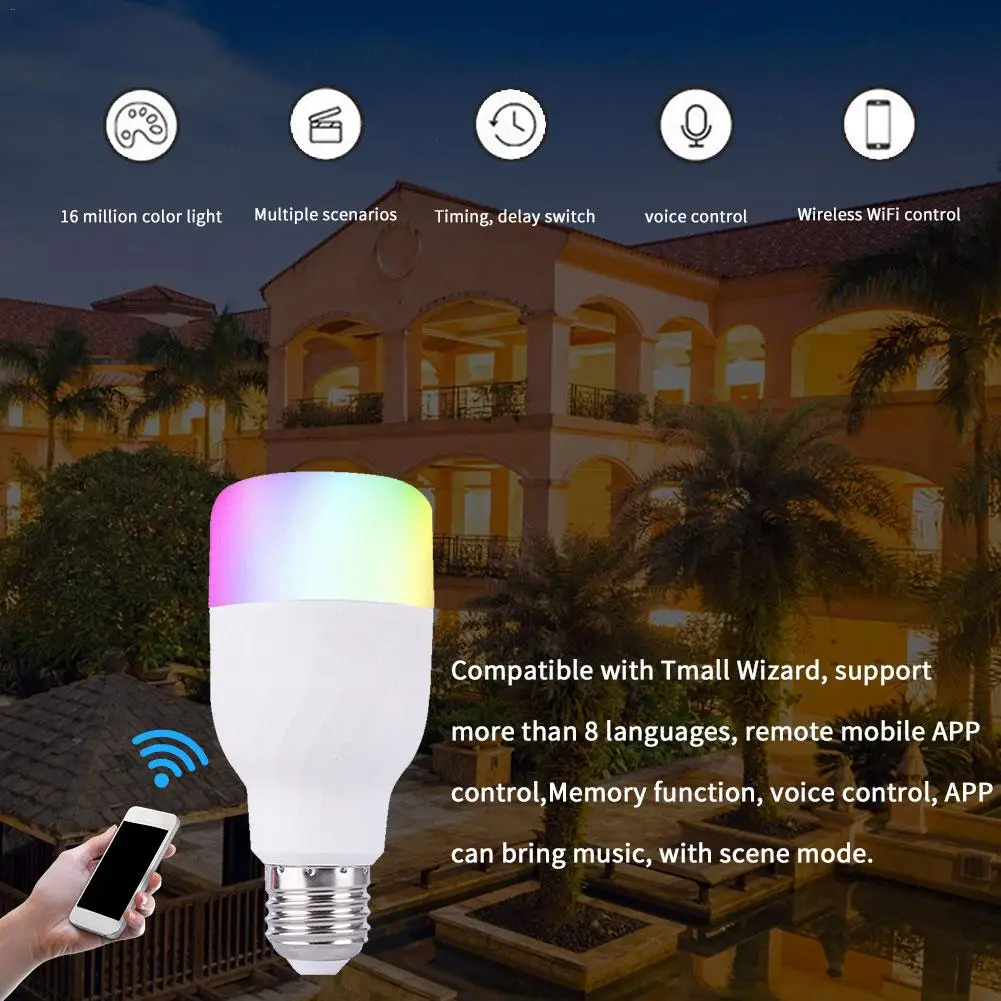 7 Вт подсветка умного Wi-Fi лампочка дистанционного управления лампа с регулируемой яркостью Голосовая лампа управления для гостиной