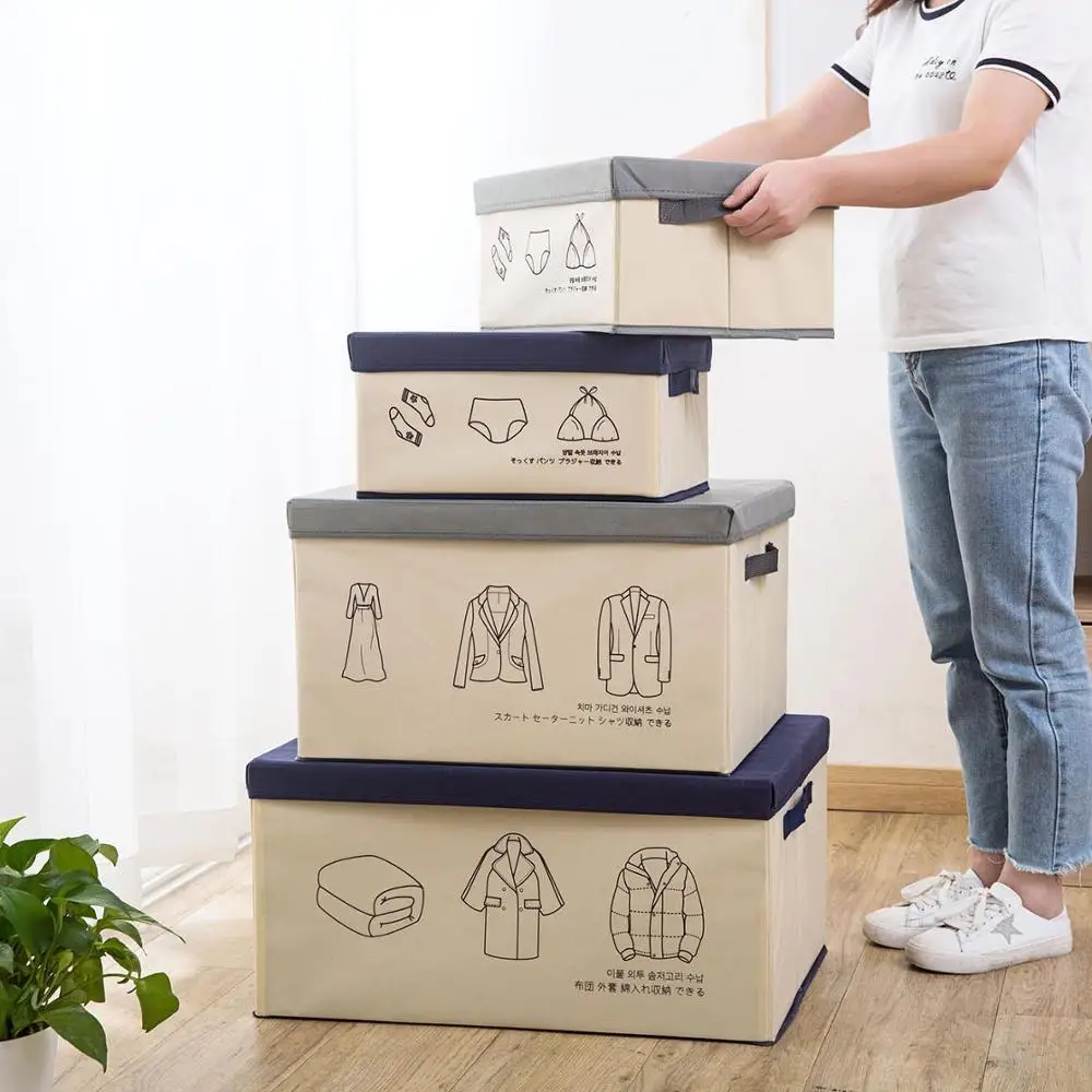 

Large Clothing Storage Bins With Lid Foldable Non-Woven Storage Box Wardrobe Closet Cloth Toy Finishing Box